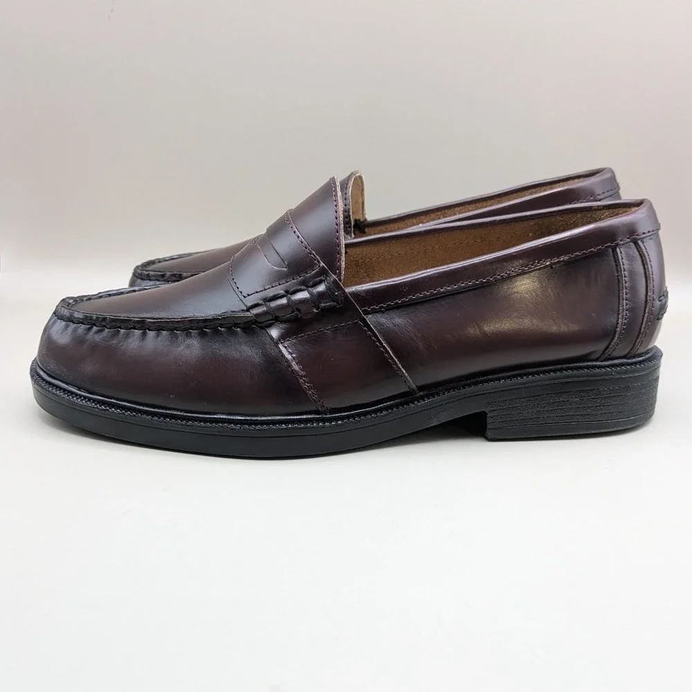 Nunn Bush Mens Burgundy Leather Penny Loafers Moc Toe Dress Shoes Size 8M